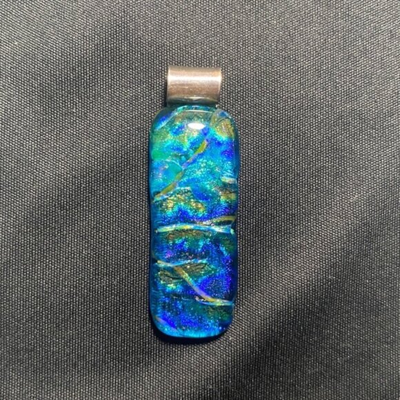 Vintage Jewelry - Rectangle Dichroic Glass Pendant: 925 Sterling Silver